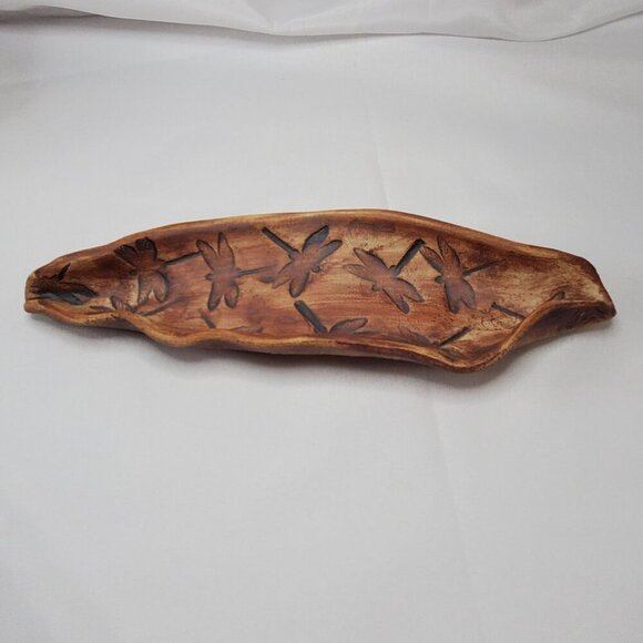 Hand-made Pottery Dragonfly Leaf-Shaped Jewelry Trinket Tray Dish 9.5" Long - Picture 14 of 14